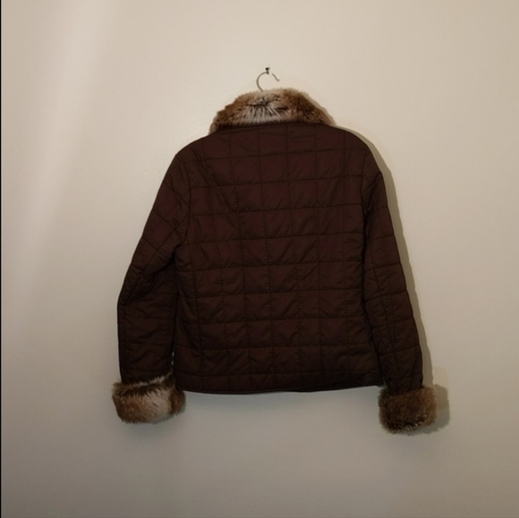 Brown Fall Button Up Jacket With Faux Fur Collar And Cuffs Side Pockets - Picture 2 of 7